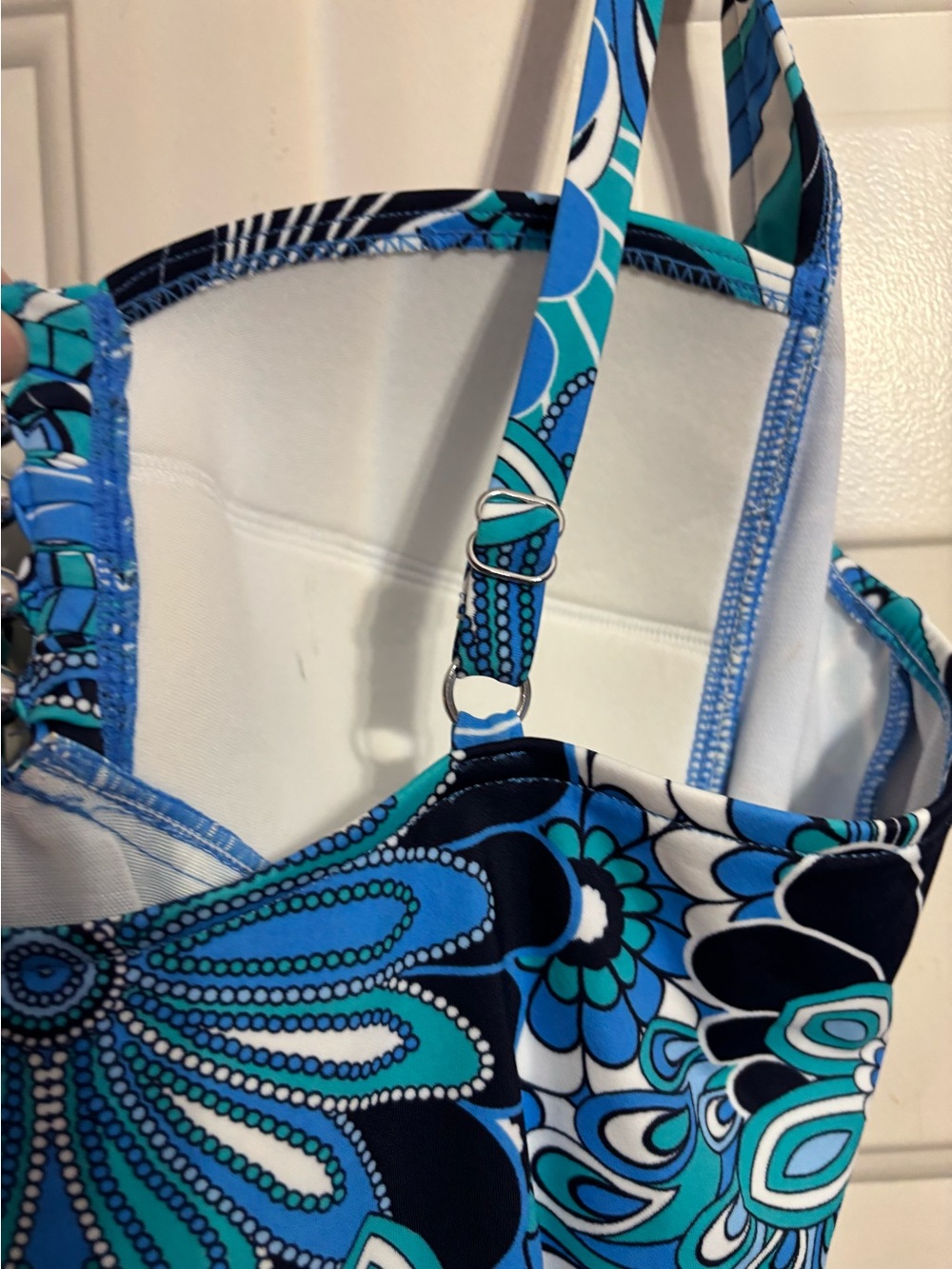 Tropical Blue/Turquoise Floral One-Piece Swimsuit with ruching—18W - Picture 7 of 10